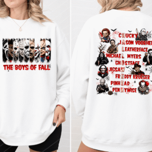 PK - Horror Icons Halloween Crewneck Sweatshirt, The Boys of Fall Graphic, Horror Movie Characters Back Print Pullover